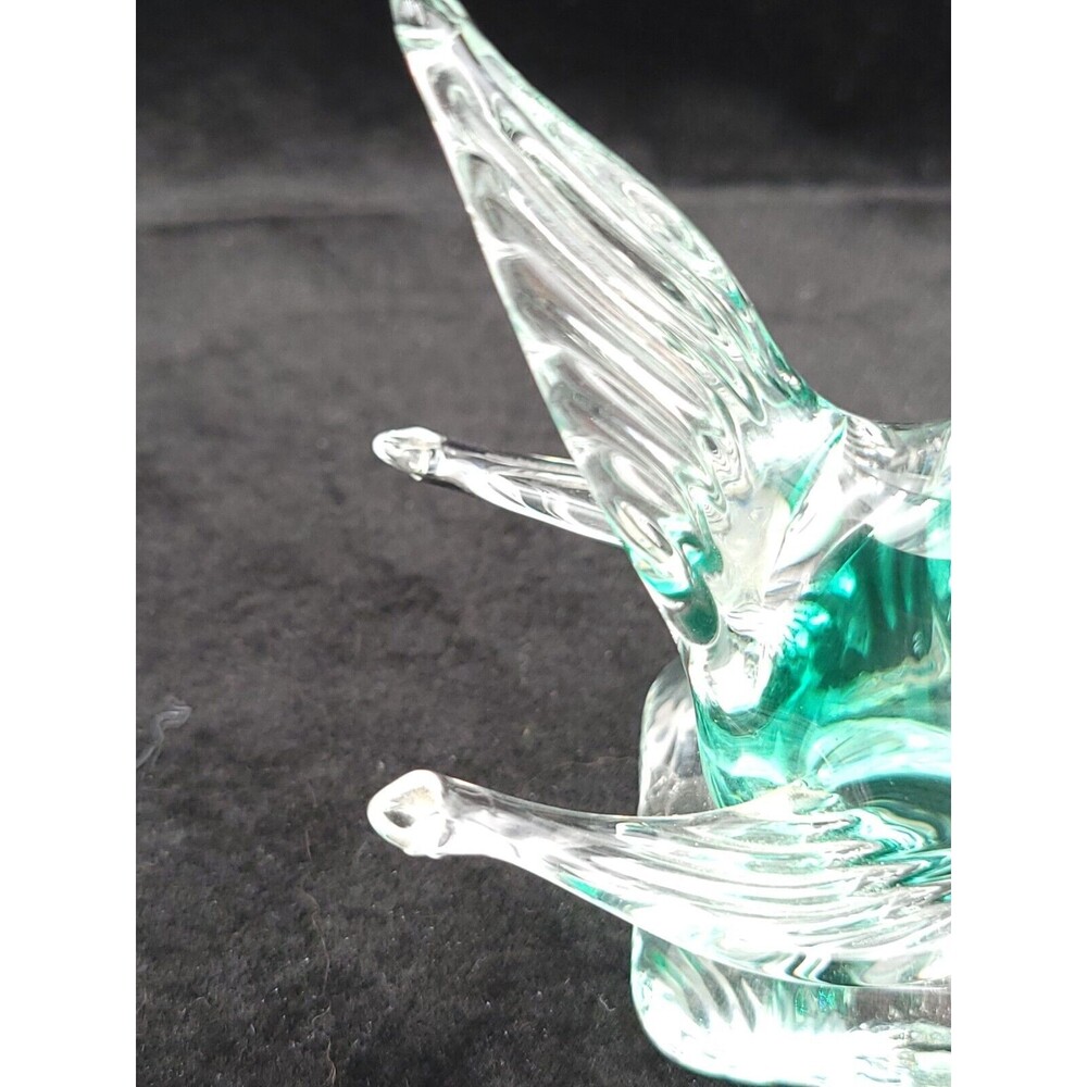 Small Art Glass bird Figurine Green‎ And Clear Hand Blown Sculpture - Picture 11 of 11